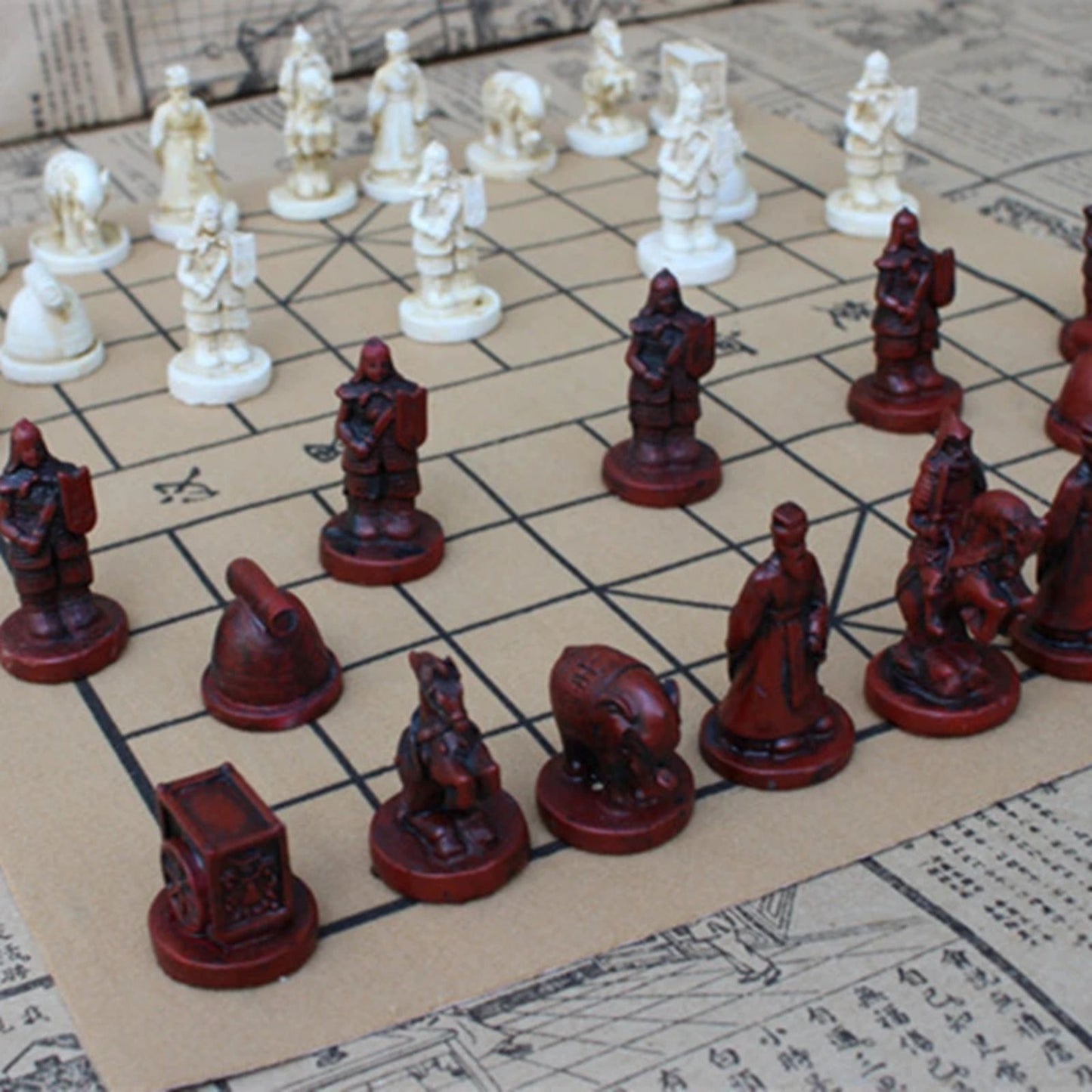 Set Tradicional de Ajedrez Chino Retro con Piezas de Resina y Tablero Suave – Calidad Superior para Juegos Clásicos