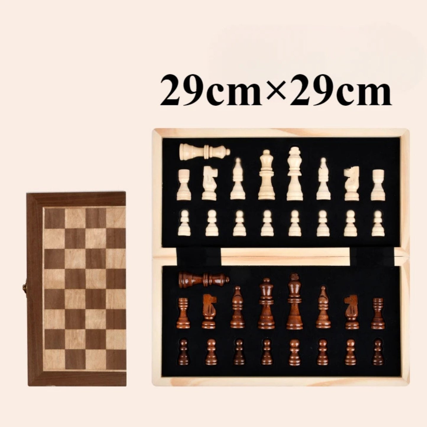 Set de Ajedrez Clásico Plegable de Madera Maciza con Figuras Talladas a Mano y Tablero de Nogal