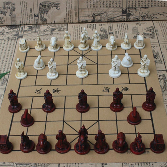 Set Tradicional de Ajedrez Chino Retro con Piezas de Resina y Tablero Suave – Calidad Superior para Juegos Clásicos