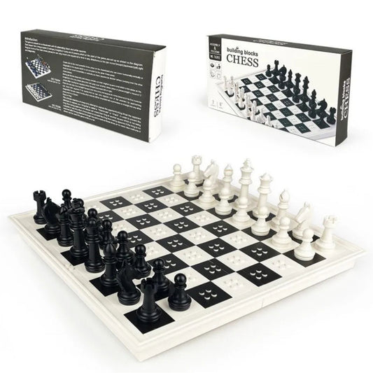Set de Ajedrez Plegable con Tablero de Bloques de Plástico – Juego de Mesa Educati