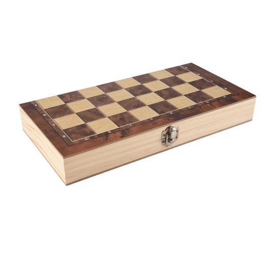 Set de Ajedrez Internacional 3 en 1 de Madera – Ajedrez, Damas y Backgammon para Viajes