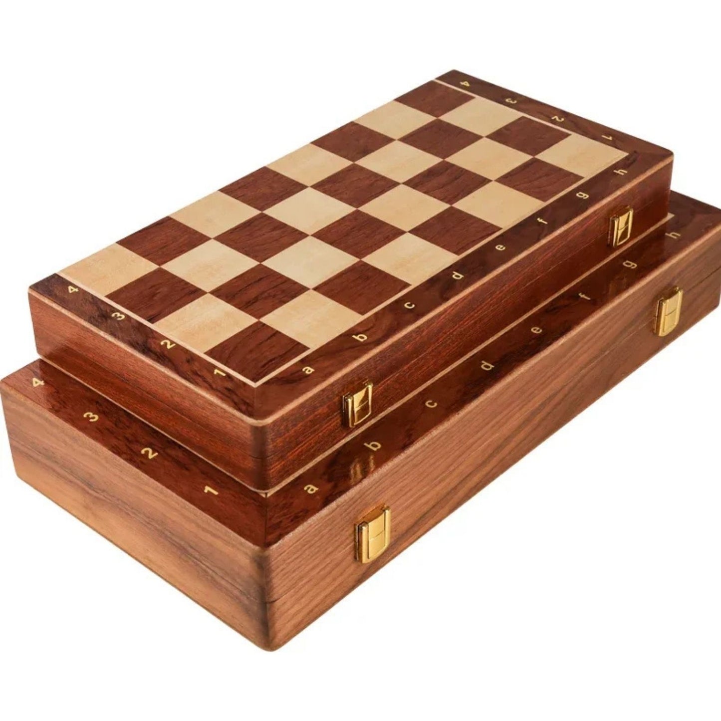 Set de Ajedrez Clásico Plegable de Madera Maciza con Figuras Talladas a Mano y Tablero de Nogal