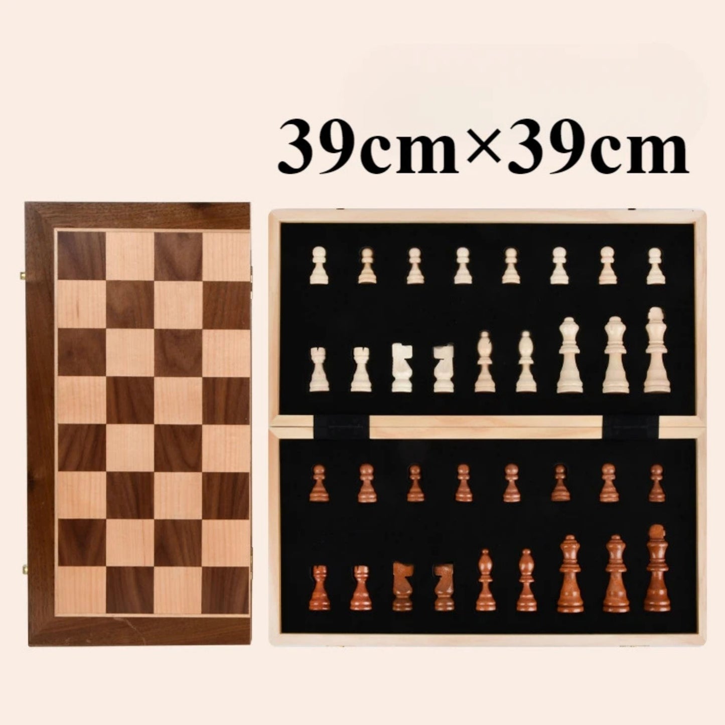 Set de Ajedrez Clásico Plegable de Madera Maciza con Figuras Talladas a Mano y Tablero de Nogal