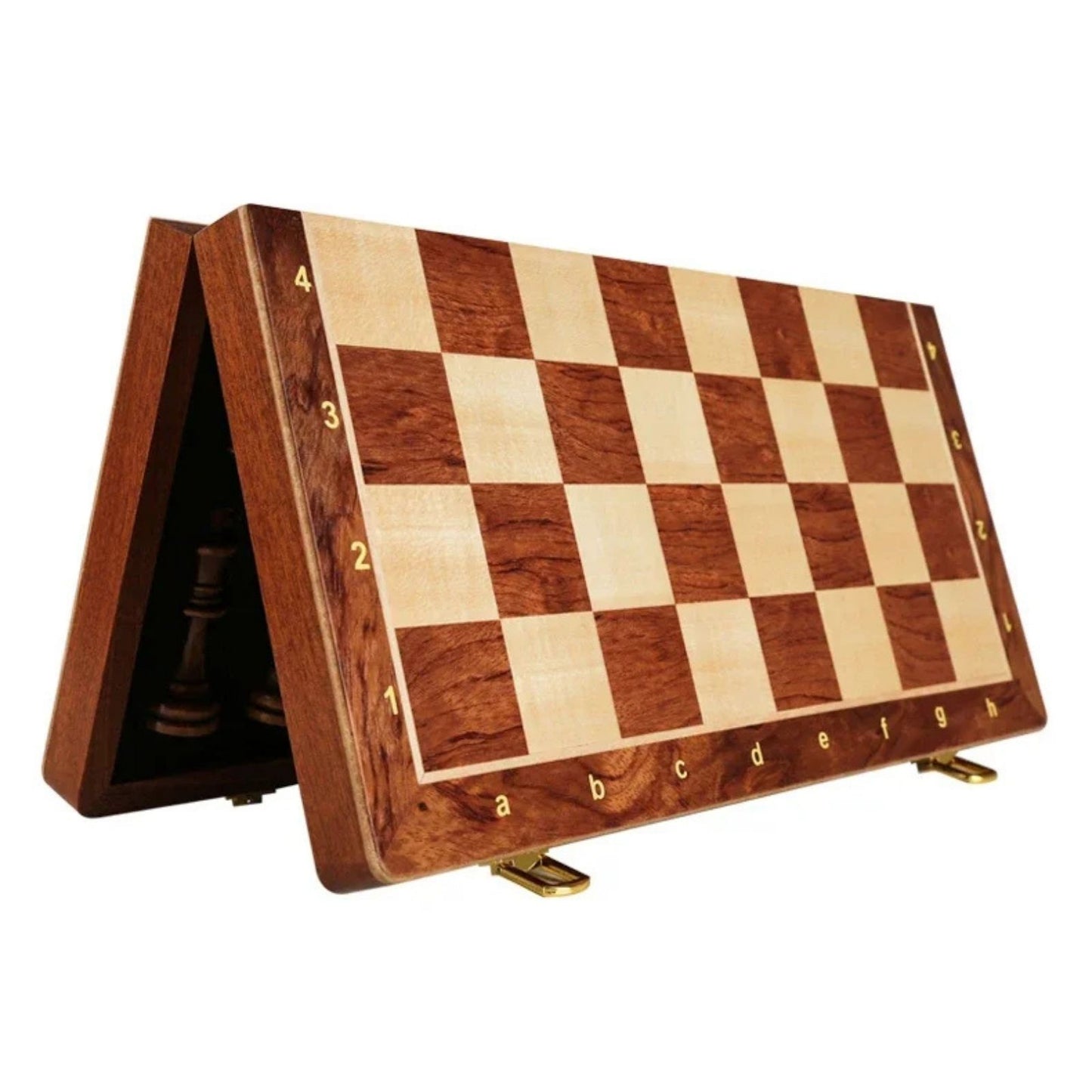 Set de Ajedrez Clásico Plegable de Madera Maciza con Figuras Talladas a Mano y Tablero de Nogal