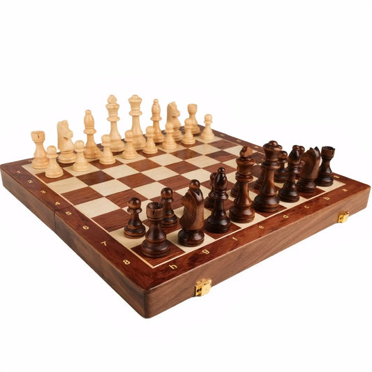 Set de Ajedrez Premium de Madera Maciza con Tableros Plegables - Regalo Navidad